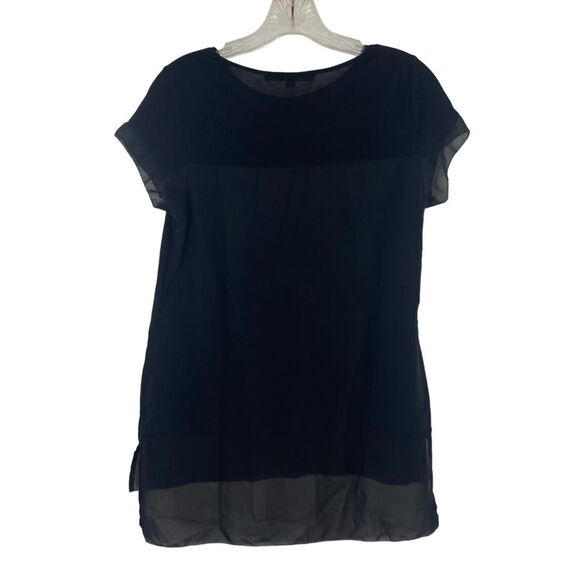 French Connection Polly Raw Edge Semi Sheer Layered Top Size S Black High Low - Picture 6 of 8